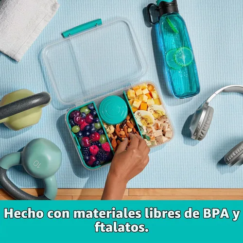 Vista 3 de Sistema Recipientes de almacenamiento de alimentos de 5 piezas con 3 compartimentos y tapas para preparación de comidas, aptos para lavavajillas