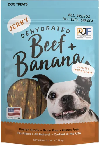 Pet Jerky Factory Golosinas de carne de res y plátano prémium de 5 onzas para perros, 100% grado humano, fabricadas en Estados Unidos, alto