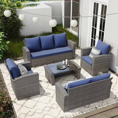 Vista 11 de Wisteria Lane Juego de muebles de patio de 4 piezas, conjunto de muebles de conversación de patio al aire libre de mimbre, sofá de patio para todo