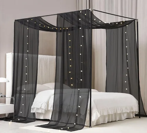 Akiky Cortinas de Dosel de Cama con Luz Bufanda de Dosel de Cama de Princesa para Marco de Cama Metálico/Marco de Cama de Madera de Tamaño