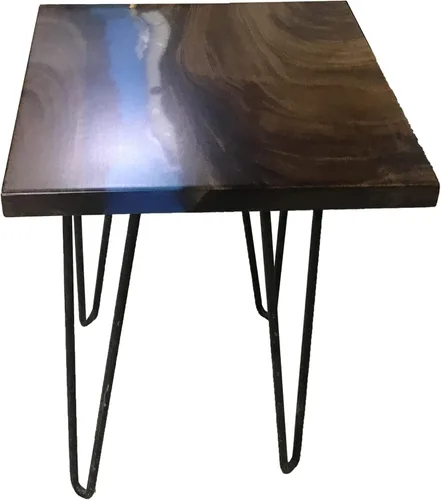 Vista 139 de Mesa de epoxi transparente, mesa de sofá con forma cuadrada, mesa auxiliar de resina de madera, mesa de centro de madera con borde natural para sala