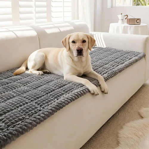 Vista 9 de Funda para sofá para perros lavable, fundas para sofá para mascotas antideslizantes para sofá, manta para sofá de perro peluda para protector de Gris