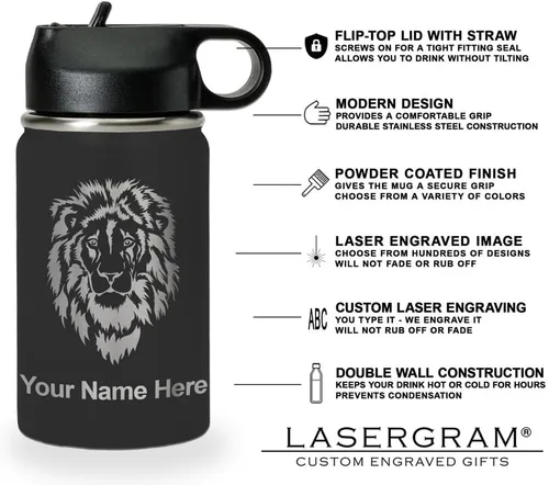 Vista 6 de LaserGram Personalized Water Bottle, World's Greatest Girlfriend, Stainless Steel Double Wall Vacuum Insulated with Flip Top Straw, Custom Engraved