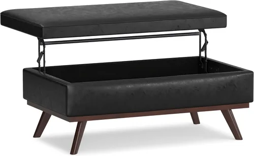 Vista 13 de Simpli Home Owen - Taburete rectangular de 48 pulgadas de ancho, con reposapiés de piel sintética para sala, color marrón