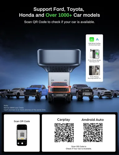 Vista 5 de Adaptador inalámbrico CarPlay 2 en 1 2026 compatible con Apple CarPlay y Android Auto, mini Bluetooth USB A y USB C Dongle Convertir con cable a