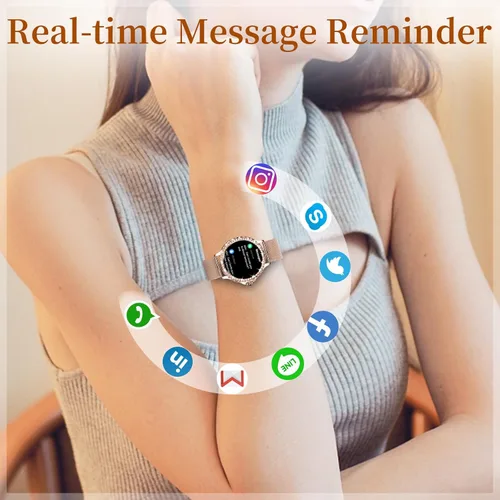 Vista 4 de Smart Watches for Women (Answer/Make Call) with Diamonds, 1.3”HD Screen Bluetooth Smartwatch for Android iOS Phones, IP68 Waterproof Fitness