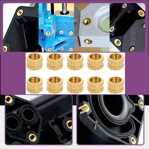 Vista 5 de MroMax Tuercas de inserción moleteadas M3 x 0.157 x 0.197 in, rosca hembra de latón moleteado roscado tuercas de incrustación métricos, ajuste