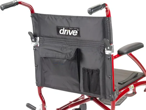 Vista 3 de Silla de ruedas Drive Medical Fly Lite de aluminio ultraligero, silla de transporte, DFL19-RD, 19", Marco rojo, 1, 1
