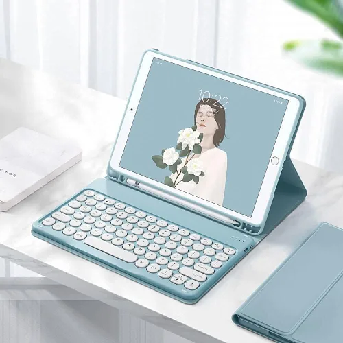 Vista 7 de Funda de teclado con teclas redondas y bonitas para iPad de 10.2" 9ª generación/8ª generación/7ª generación, para iPad Pro 10.5 / Air 3ª
