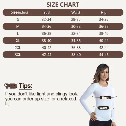 Vista 7 de +MD Camisetas de bambú para mujer para cintura y busto de manga larga, ropa interior térmica con cuello redondo