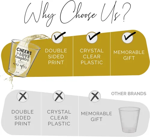 Vista 4 de Vasos de chupito de boda – Cheers to Love Laughter and Happily Ever After Vasos de chupito a granel paquete de 100 – 2 onzas desechables regalos