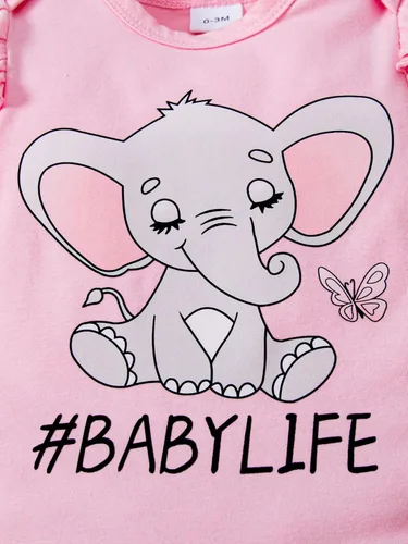 Vista 8 de Conjunto de mameluco y pantalones para niñas de 0 a 18 meses con estampado de elefante