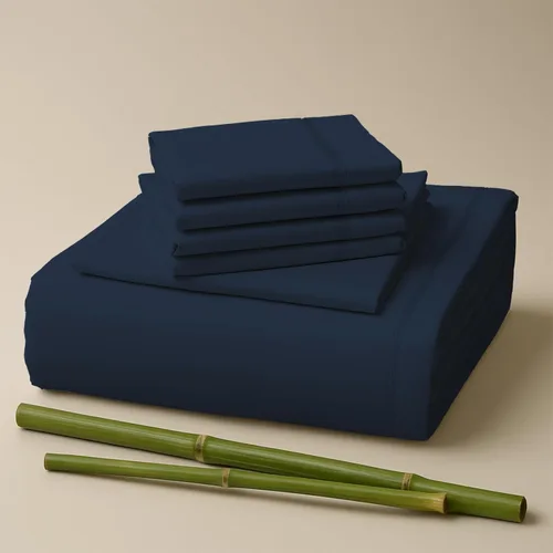 Vista 11 de Sacred Thread Juego de sábanas de 6 piezas de rayón derivado de bambú, juego de ropa de cama y fundas de almohada con bolsillos profundos, ropa