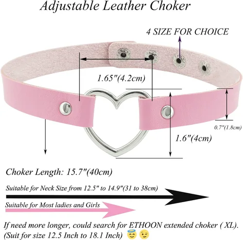Vista 2 de ETHOON Gargantilla ajustable de piel con corazón estilo punk estilo gótico collar suave con cadena para mujeres y niñas