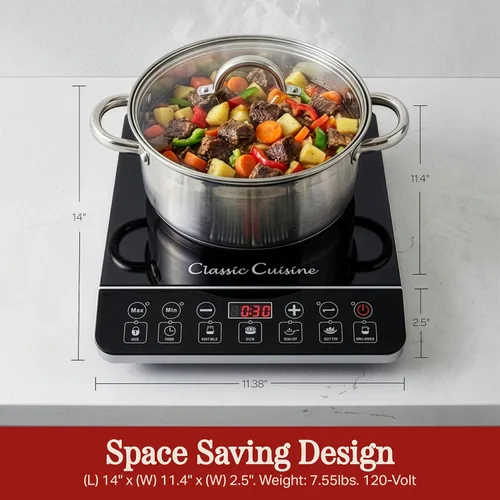 Vista 7 de Placa de cocción de inducción – Estufa eléctrica multifuncional de 1800 W – Placa caliente con herramientas de seguridad integradas y 10 ajustes