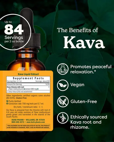 Vista 2 de Líquido de hierbas farmacéutico Kava con extracto de raíz para reducir el estrés y promover la relajación., 1, 1