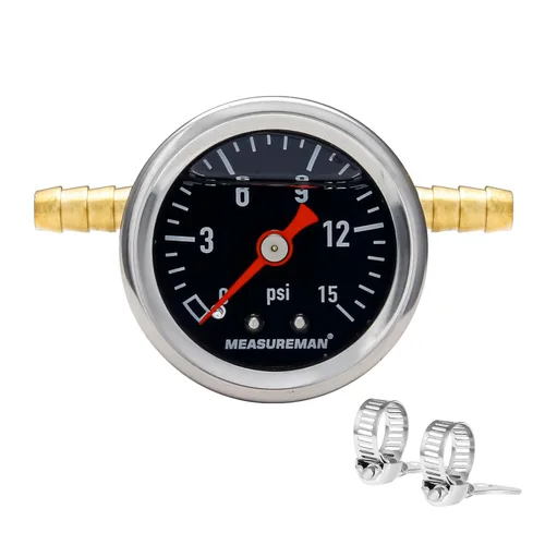 Vista 21 de MEASUREMAN Tamaño del dial de 1.5", caja de acero inoxidable 304, medidor de presión de combustible lleno de líquido, 0-60Psi, 3-2-3%, montaje