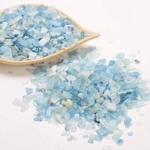 Vista 3 de PowerTRC Piedras preciosas de cristal, rocas decorativas para jarrón, chips de cristal de aguamarina pulida, piedras curativas a granel, tanque