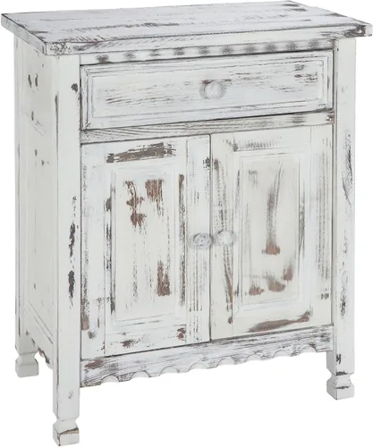 Vista 9 de Gabinete de acento de cabaña rústica con 1 cajón y 2 puertas en acabado azul antiguo para sala de estar - Requiere ensamblaje, madera desgastada