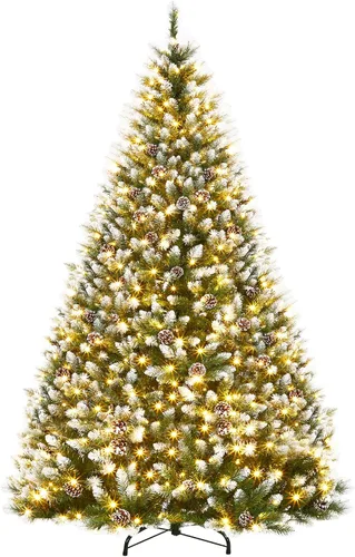 Vista 13 de Árbol de Navidad de 4.5 pies, árbol artificial con piñas empolvadas de nieve y base de metal, fácil montaje, árboles de Navidad con estructura