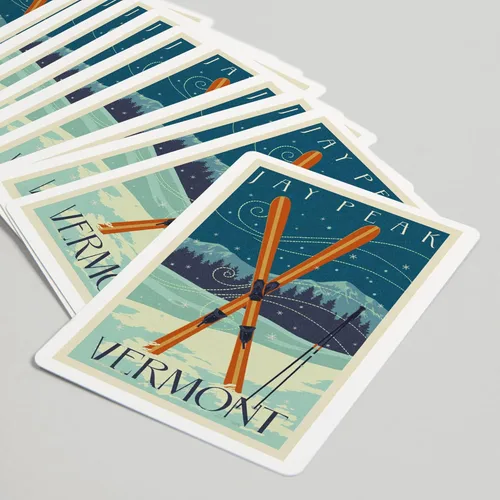 Vista 5 de Jay Peak, Vermont, Cross Skis, Letterpress (52 cartas de juego, baraja de cartas de tamaño póker con comodines)