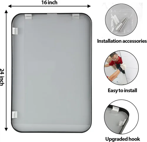 Vista 6 de Espejo de pared negro de 16 x 24 pulgadas para baño, espejo con marco de metal cepillado con esquina redondeada, espejo rectangular de tocador