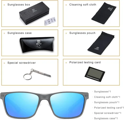 Vista 8 de DUCO Gafas de sol polarizadas para hombre, marco de aluminio vintage, gafas de sol deportivas retro, persianas de conducción 100% protección UV 8207