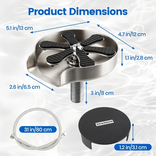 Vista 2 de ShanSon Glass Rinser for Sink– 9-Jet High Pressure Cup Washer with Stainless Steel & Copper Construction, Universal Cup Cleaner for Wine Glasses