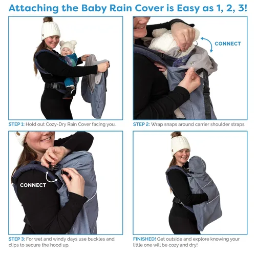 Vista 4 de JAN & JUL Funda impermeable para bebé con capucha y bolsillos, universal para portabebés y cochecitos (Negro)
