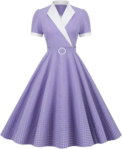 Vestido de manga corta para mujer, estilo retro vintage de los años 50, vestido de cóctel con vuelo, vestido Audrey de lunares, vestido de trabajo