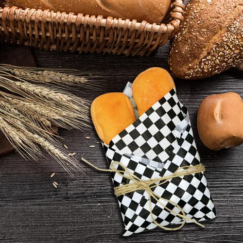 Vista 6 de Oomcu 200 hojas de papel encerado seco para delicatessen a cuadros en blanco y negro, forros de papel para canasta de alimentos de plástico