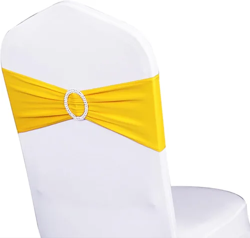 Vista 16 de Bandas elásticas de elastano para silla, color azul real, paquete de 50 unidades para bodas, bandas elásticas para sillas con hebilla deslizante