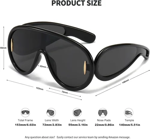 Vista 5 de Gafas de sol de moda con máscara ondulada para mujeres y hombres, gafas de sol de gran tamaño, estilo de diseñador de moda