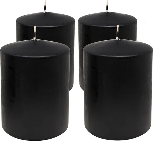 Vista 2 de Hyoola Velas de pilar negras de 2 x 3 pulgadas, paquete de 4 velas de pilar sin perfume, hechas en Europa