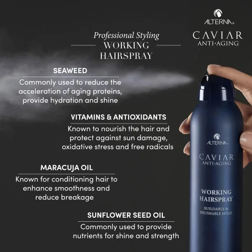 Vista 6 de Alterna CAVIAR Anti-Aging Working Hairspray Buildable, Brushable Hold Helps Control Frizz & Adds Shine Sulfate Free