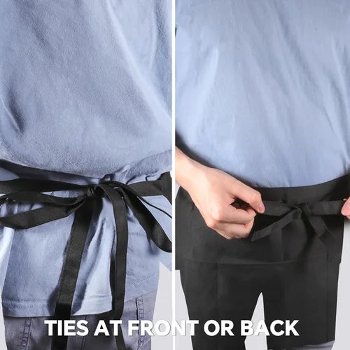 Vista 5 de kailund Server Apron with 3 Pockets, Black Waitress Aprons for Women and Men, Stain Resistant Half Waist Aprons.