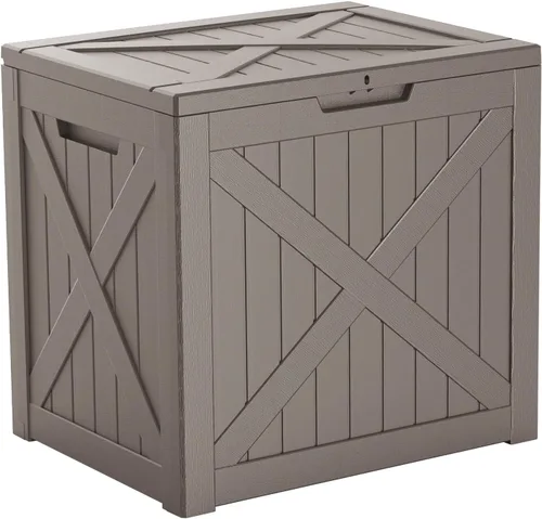 Vista 10 de Caja de cubierta de resina impermeable de 30 galones, resistente a los rayos UV, almacenamiento al aire libre para jardín, patio, porche, entrega