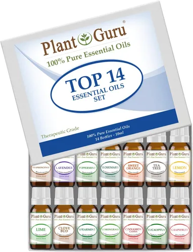 Juego de aceites esenciales, 14 de 0.33 fl oz. Incluye: frankincense, lavanda, menta, romero, naranja, árbol de té, eucalipto, toronja, limón, clavo