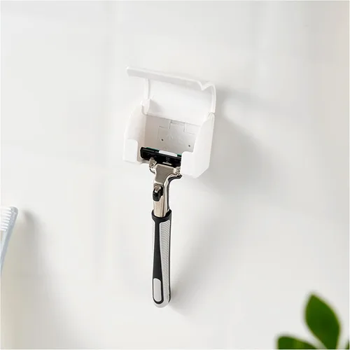 Vista 5 de EIKS Paquete de 2 soportes para maquinilla de afeitar, soportes de pared autoadhesivos para baño, ducha, mesa
