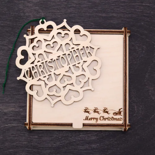 Vista 2 de Custom Christmas Tree Ornaments - Christmas Decorations Handmade, Xmas Ornament, Wooden Snowflake, Personalized Christmas Gifts, Gift Box