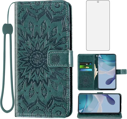 Vista 12 de Asuwish Funda de teléfono para Motorola Moto G 5G 2023 con protector de pantalla de vidrio templado y funda de cuero de girasol, soporte para Gris