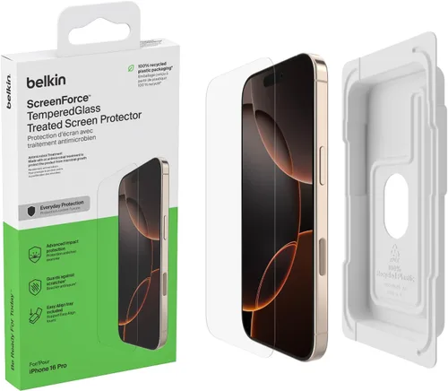 Vista 25 de Belkin ScreenForce InvisiGlass - Protector de pantalla de privacidad para iPhone 16 Plus, protección contra impactos resistente a los arañazos