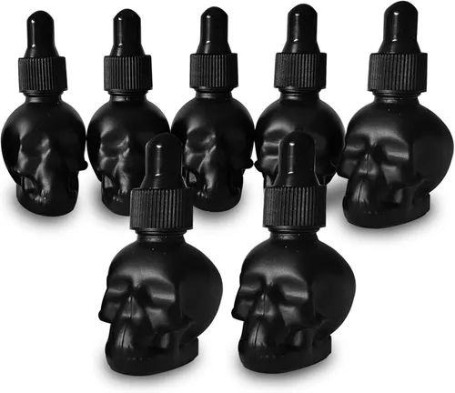 Juego de 7 piezas 10ml Mini Botella cuentagotas de vidrio con forma de calavera a prueba de fugas para aceites esenciales para almacenamiento de MINELEVEN