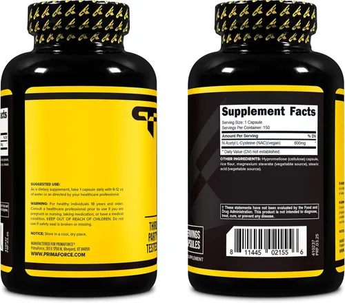 Vista 5 de Primaforce NAC Suplemento vegano de N-acetil L-cisteína (600 mg) 150 cápsulas