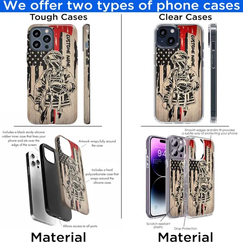 Vista 31 de Funda de teléfono personalizada con bandera estadounidense de madera, diseño de bombero de línea roja, diseño de bombero, regalo personalizado