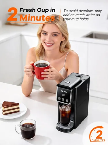 Vista 3 de Horavie Mini Single Serve Coffee Maker, Hot & Iced Coffee Maker for K-Pod and Grounds, 6-12 oz Brew Sizes One Cup Coffee Machine, Strong Brew