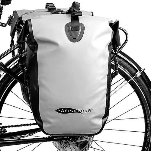 Vista 11 de Alforjas de bicicleta impermeables – 50 L bolsas de sillín para bicicletas – Bolsa de bicicleta para comestibles, laptop (negro, 1 par)