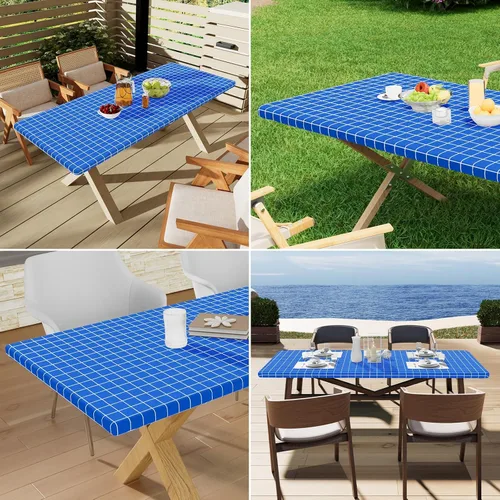 Vista 222 de Mantel rectangular, manteles de plástico elásticos ajustables con parte trasera de franela para mesas de 4 pies, manteles de vinilo impermeables