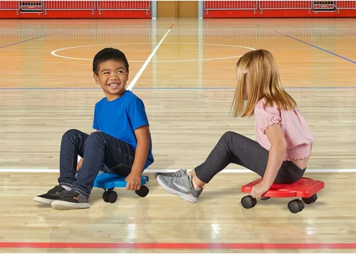 Vista 9 de hand2mind Tabla de Scooter Azul de Interior con Asas, Scooter de Piso para Sentarse, Actividades de Gimnasio para Niños, Juegos de Recreo