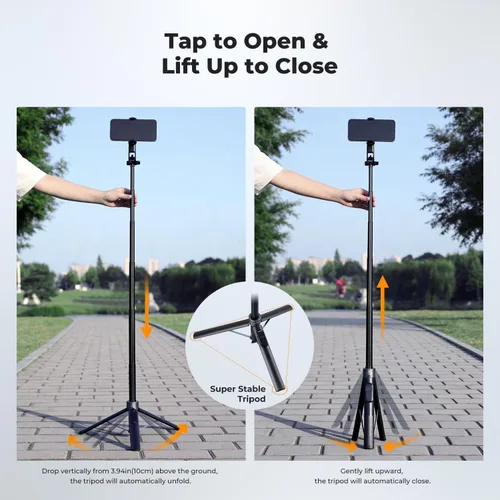 Vista 4 de K&F CONCEPT Popod - Trípode para teléfono de 183 cm, clip 3 en 1 y palo magnético para selfie con control remoto, soporte de trípode automático